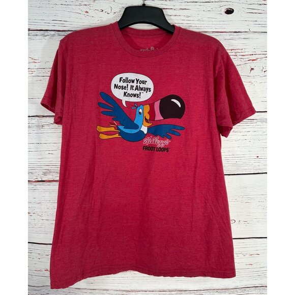 Tee Luv Kelloggs Froot Loops Toucan Sam Red Graphic Shirt Large Follow Your Nose - Picture 2 of 7